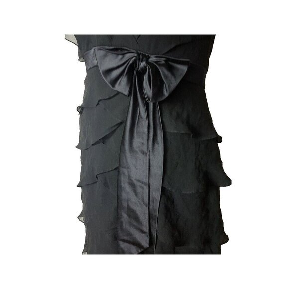 TADASHI Shoji vintage silk maxi black tiered ruffle halter cocktail dress gown - Picture 4 of 12